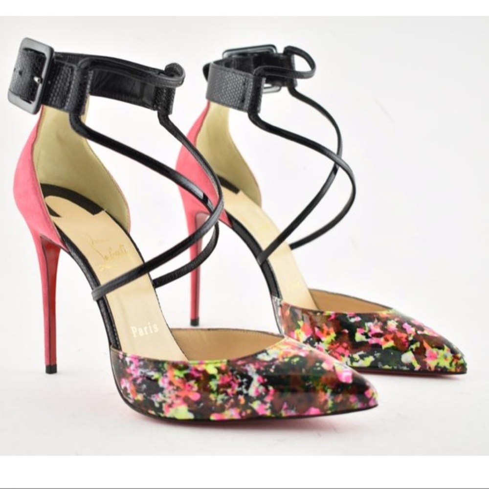 🔥🔥SOLD!!🔥🔥Christian Louboutin Suzanna 100 Black Pat/Granite - Picture 3 of 7